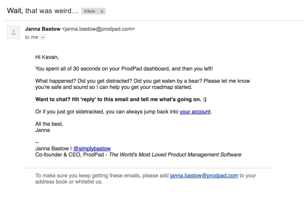 Onboarding email example