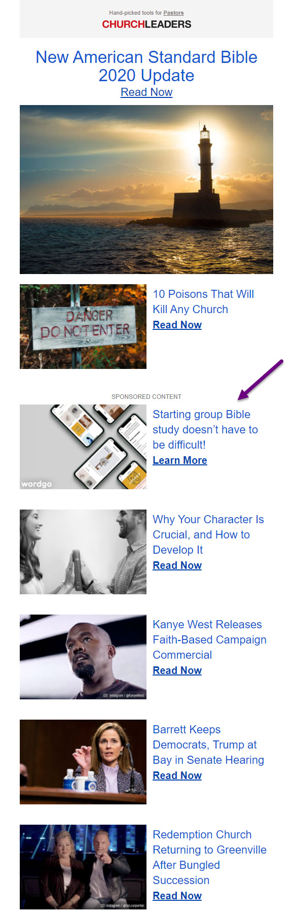 ChurchLeaders Pastors eNewsletter Example